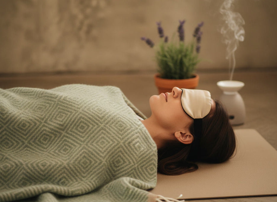 Zachte deken voor rustmomenten tijdens savasana op yogamat