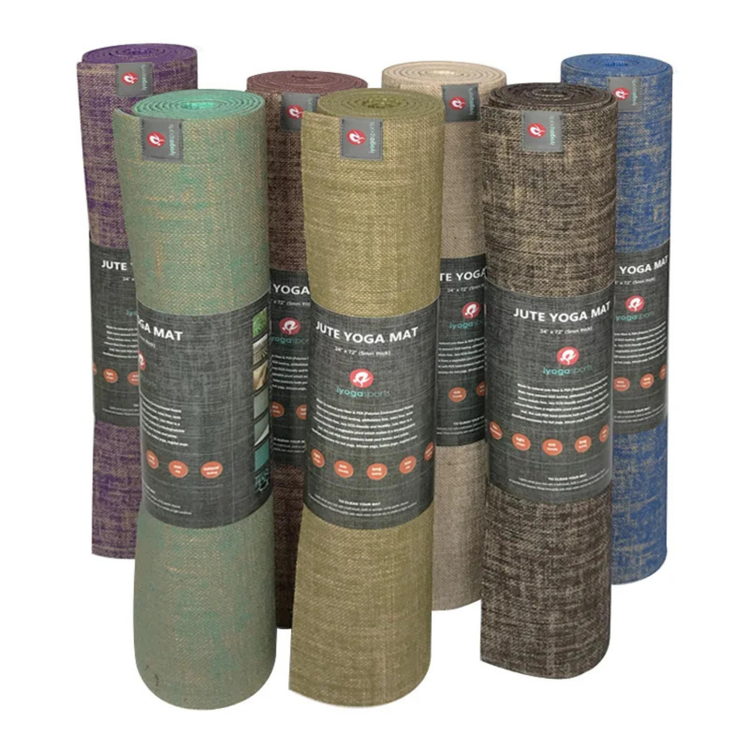 Collectie natuurlijke jute yogamatten met aardende uitstraling