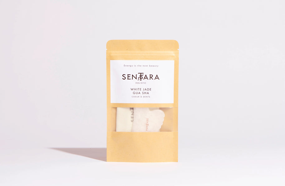Witte Jade Gua Sha Hart met getande randen