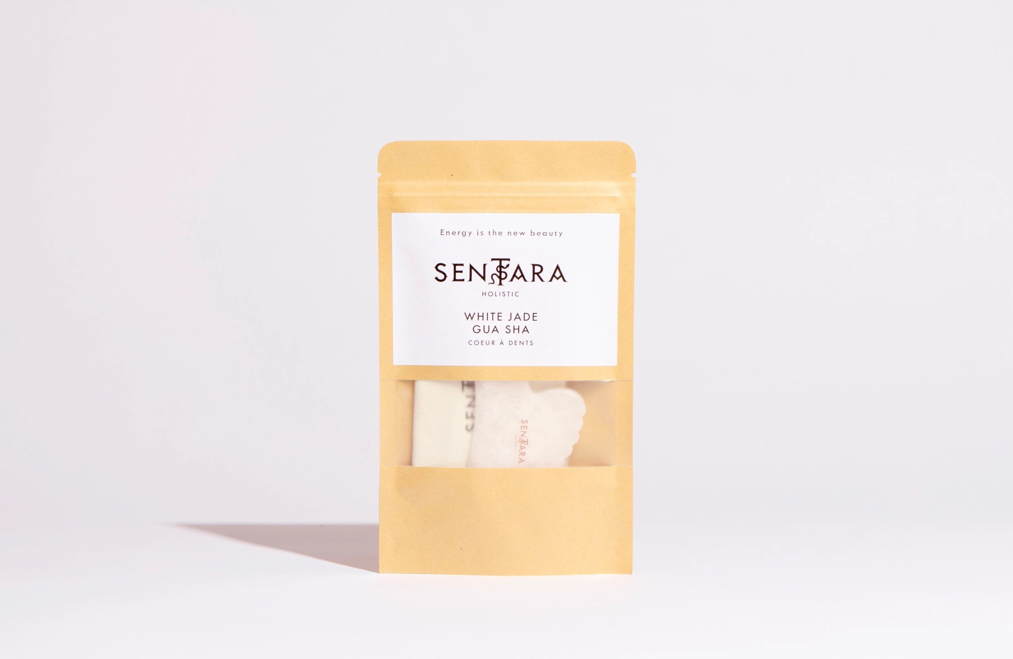 Witte Jade Gua Sha Hart met getande randen