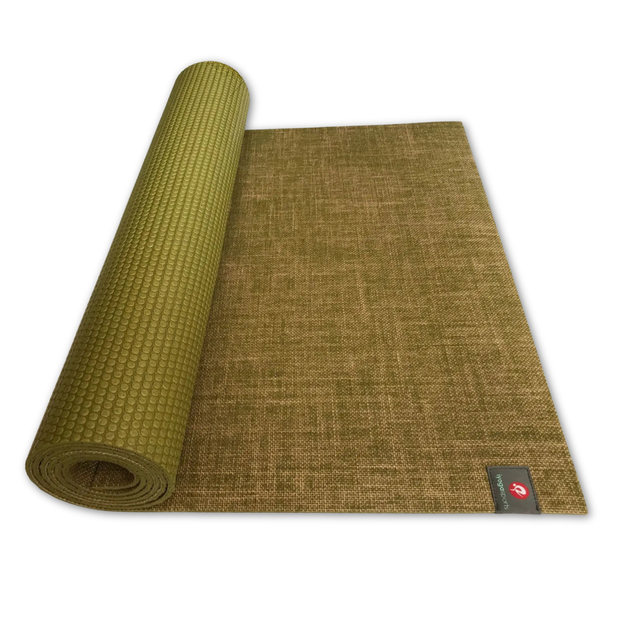 Natuurlijke jute yogamat met geweven structuur en aardse tint