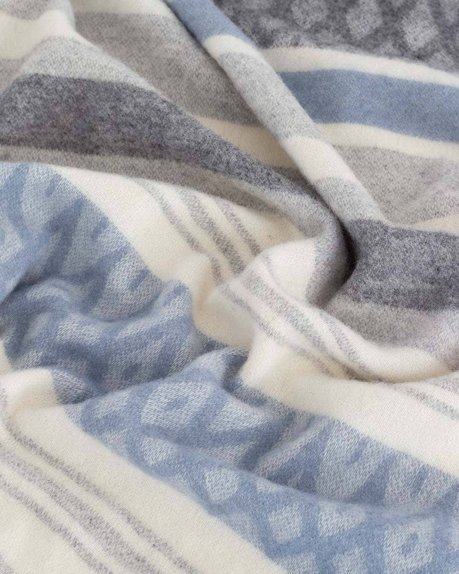 Detail van de structuur en kleurstelling van een blauwe wollen plaid