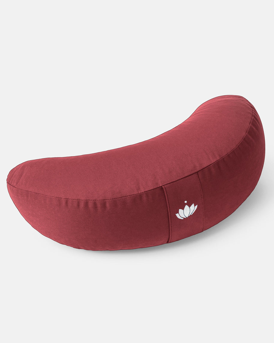 Halvemaan meditatiekussen van biologisch katoen in warm bordeauxrood