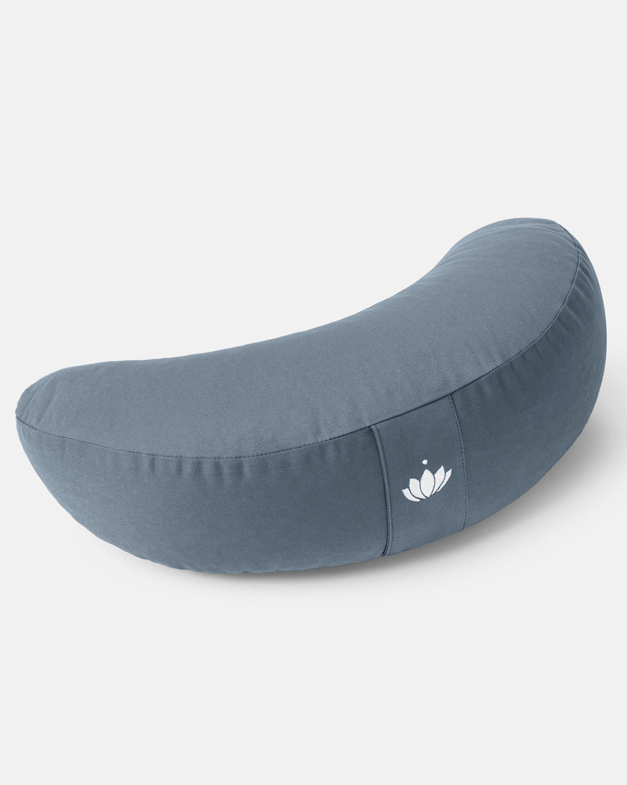 Halvemaan meditatiekussen van biologisch katoen in rustige indigo nevel tint