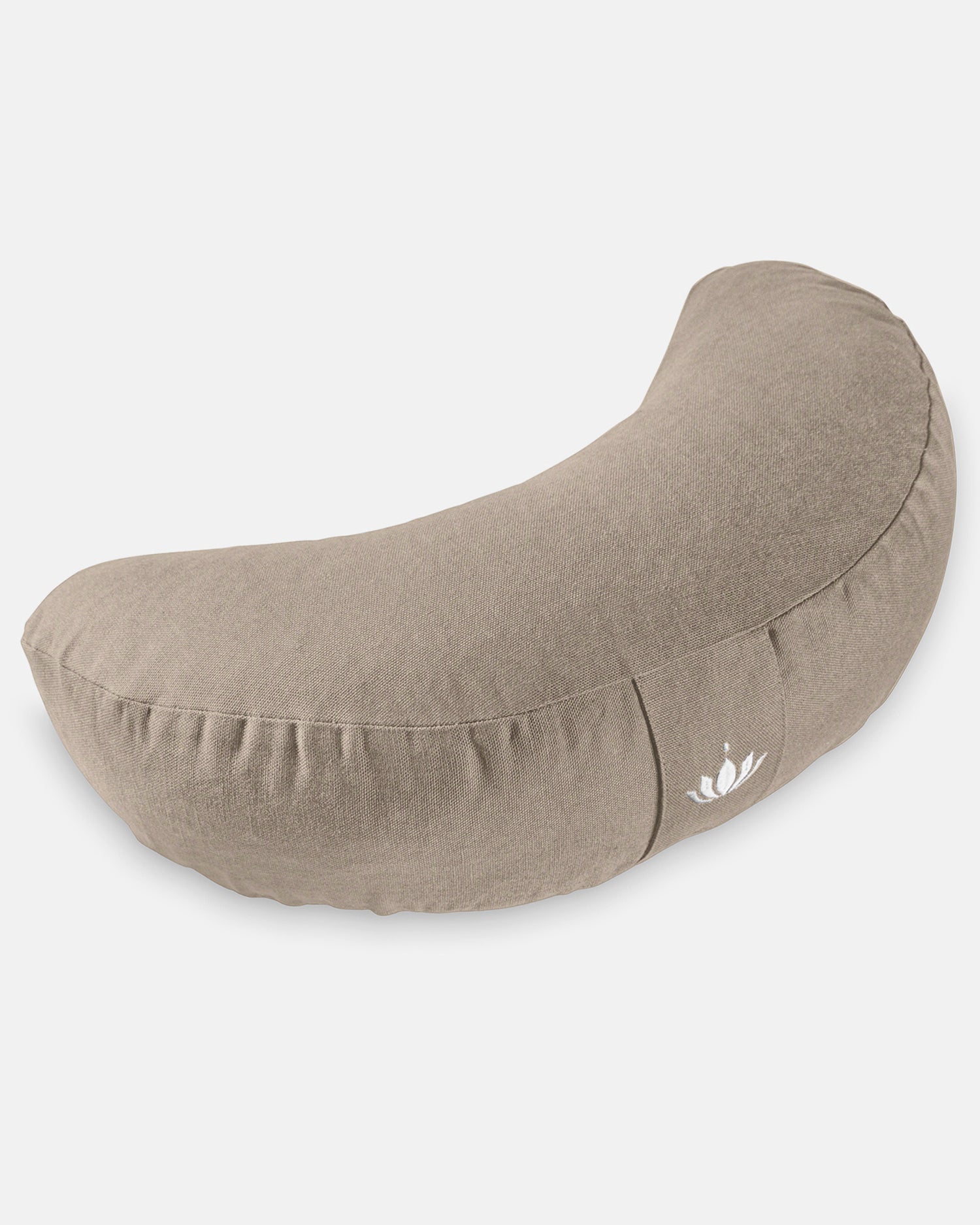 Halvemaan meditatiekussen van biologisch katoen in licht taupe lotus crafts