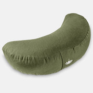 Halvemaan meditatiekussen van biologisch katoen in natuurlijk olijfgroen