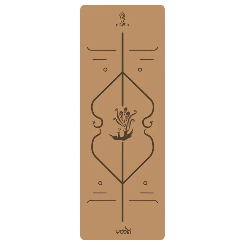 Kurken yogamat met centerlijn voor bewuste houding