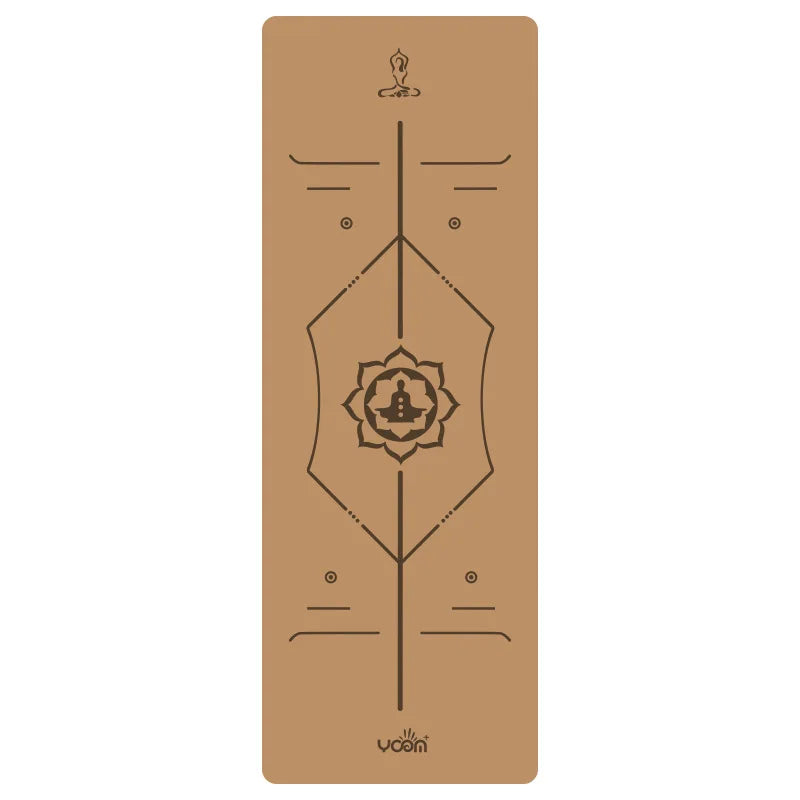 Kurken yogamat met centerlijn voor bewuste houding yoga met chakra