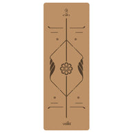 Kurken yogamat met centerlijn voor bewuste houding yoga met chakrabloem