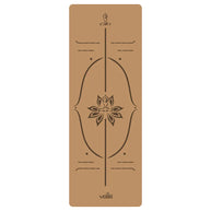 Kurken yogamat met centerlijn voor bewuste houding yoga met lotusbloem