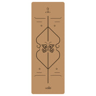 Kurken yogamat met centerlijn voor bewuste houding yoga met vlinder