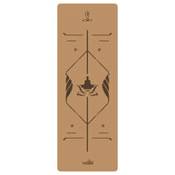 Kurken yogamat met uitlijningslijnen en geometrisch patroon