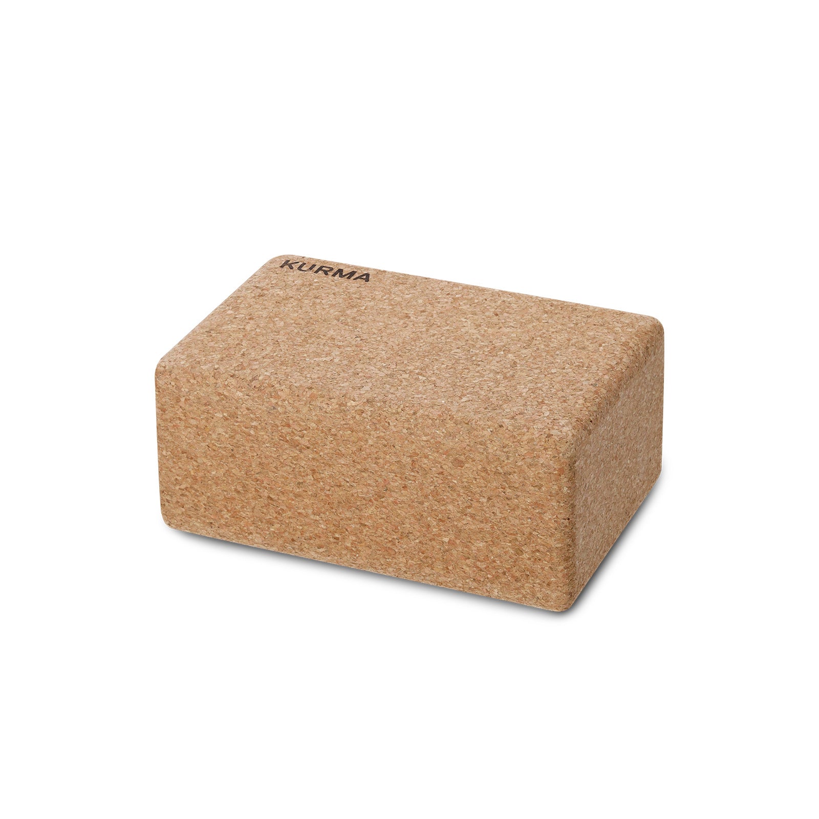 Zijaanzicht van de klassieke kurken yoga brick met afgeronde hoeken en een fijnkorrelige textuur voor een comfortabele en stevige grip. Maat Large
