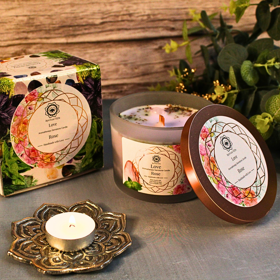 Love Rose geurkaars met edelstenen van Green Tree voor een warme, liefdevolle sfeer