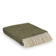 Olijfgroene wollen plaid BONBON van 100% Nieuw-Zeelandse wol met franjes