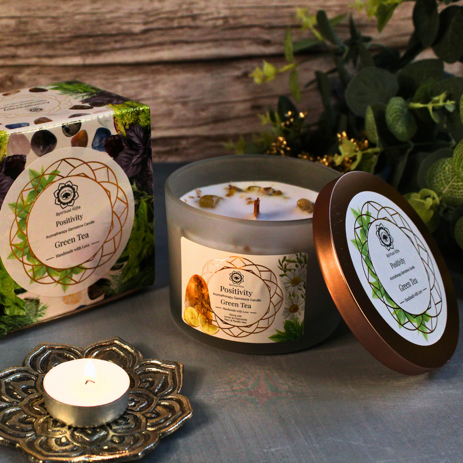 Positivity groene thee geurkaars met edelstenen van Green Tree