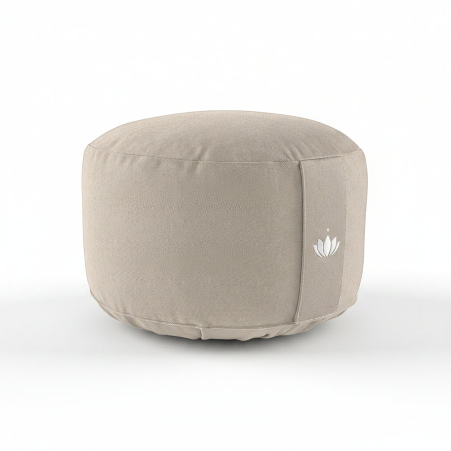 Extra hoog meditatiekussen van Lotuscrafts in naturel light taupe