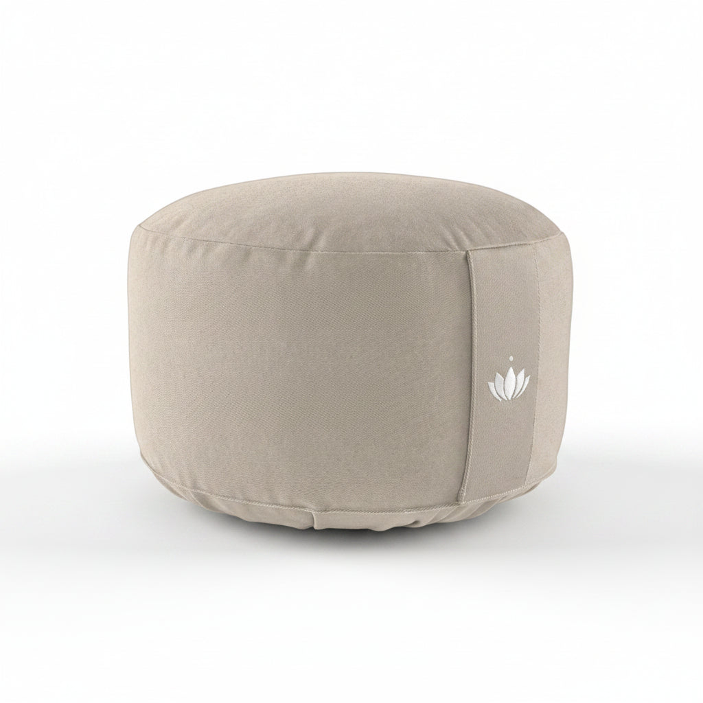 Extra hoog meditatiekussen van Lotuscrafts in naturel light taupe