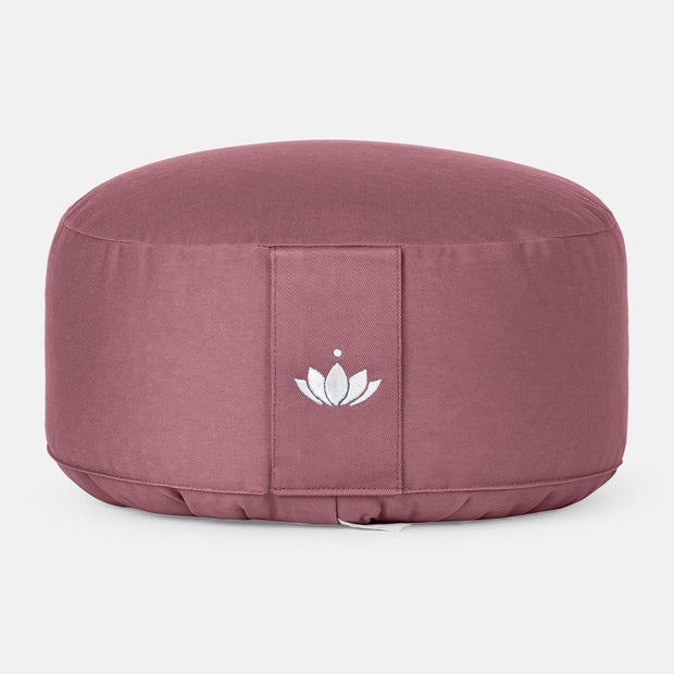 Rond meditatiekussen van biologisch katoen in aubergine