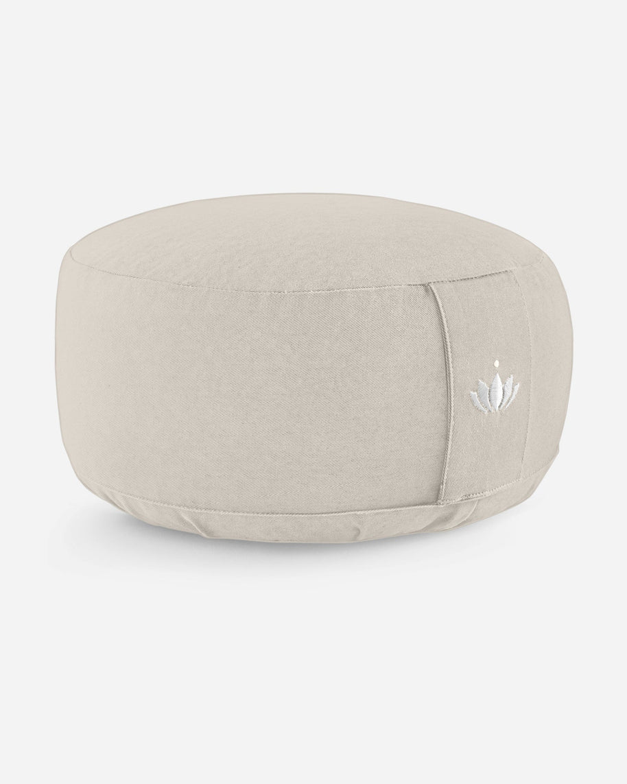 Rond meditatiekussen van biologisch katoen in licht taupe