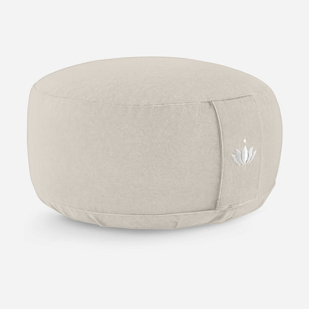 Rond meditatiekussen van biologisch katoen in licht taupe