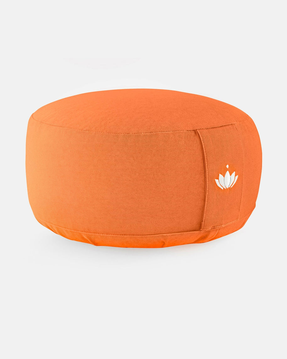 Rond meditatiekussen van biologisch katoen in terra oranje