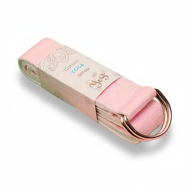 Verstelbare yogariem met D-ring, compact en licht roze groen