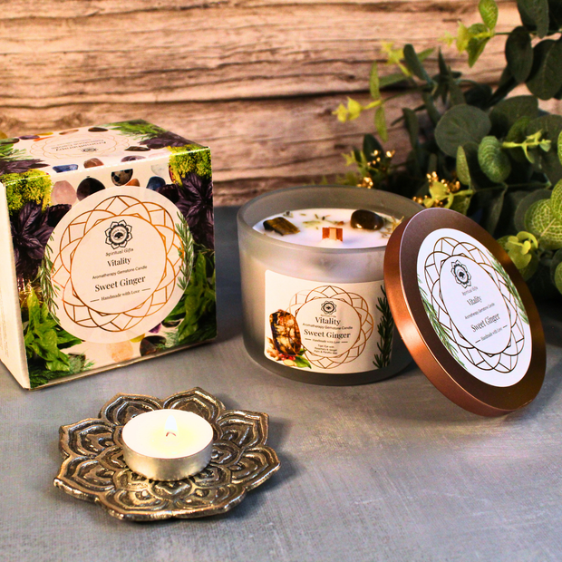 Vitality zoete gember geurkaars met edelstenen