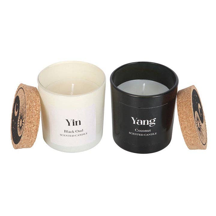 Verpakking van Yin Yang kaarsenset Black Oud en Coconut – set van 2 geurkaarsen