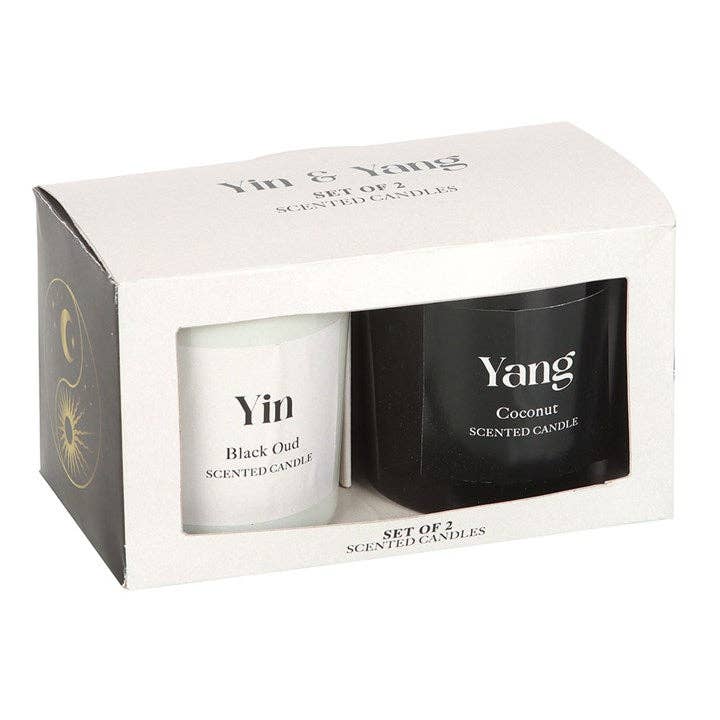 Yin Yang kaarsenset met Black Oud en Coconut geurkaarsen inclusief verpakking