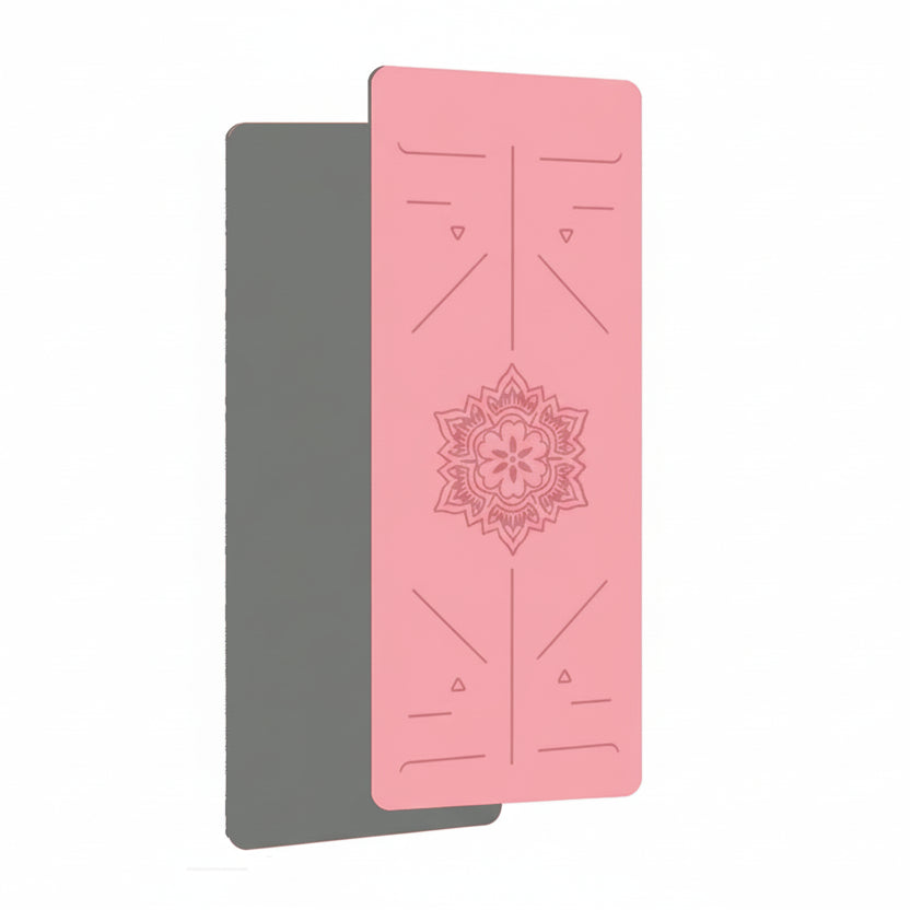 Yogamat met uitlijningslijnen in warm rosé met zacht en vrouwelijk design