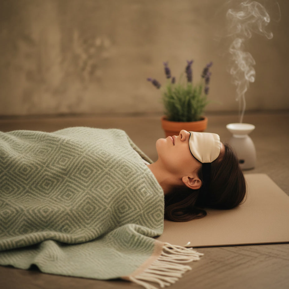 Zachte deken voor rustmomenten tijdens savasana op yogamat