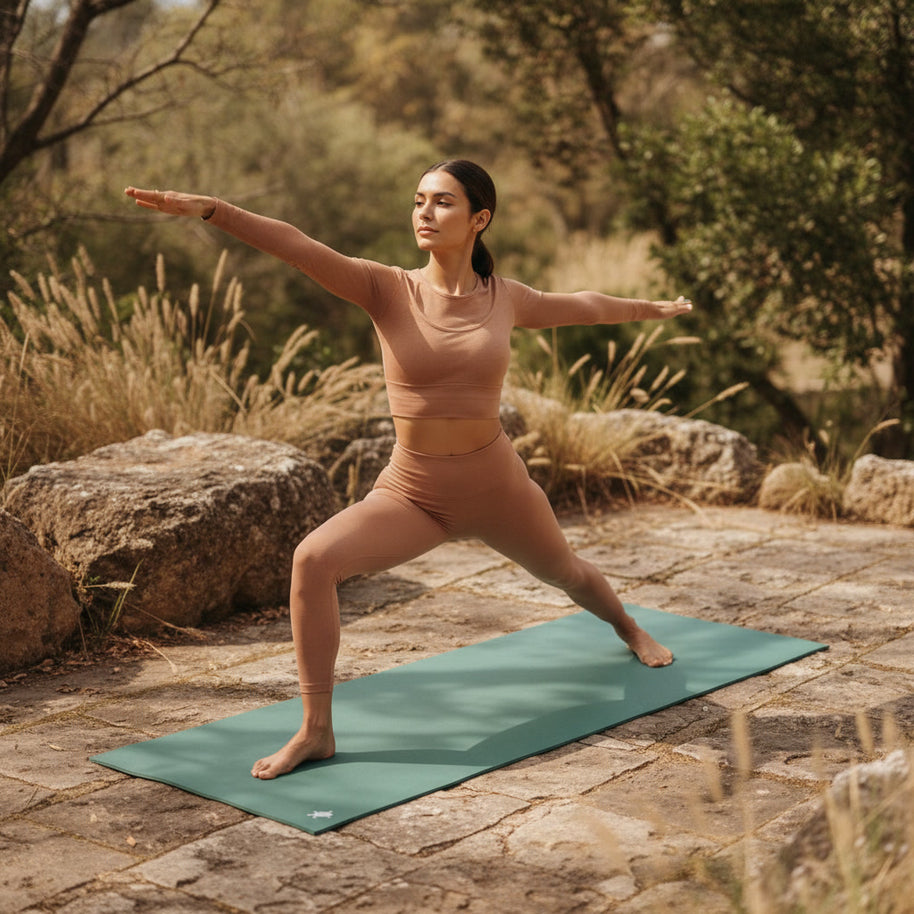 Sfeer foto GECO yogamat buiten gebruik 

