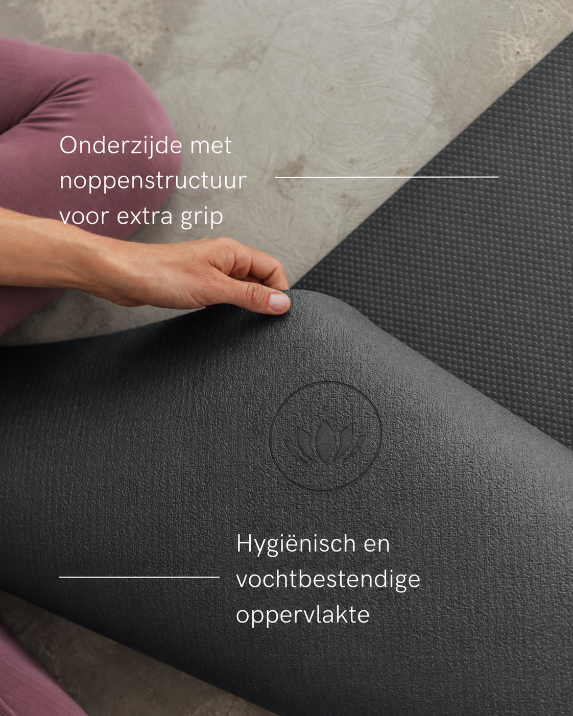 Onderzijde van yogamat met nopstructuur voor extra grip