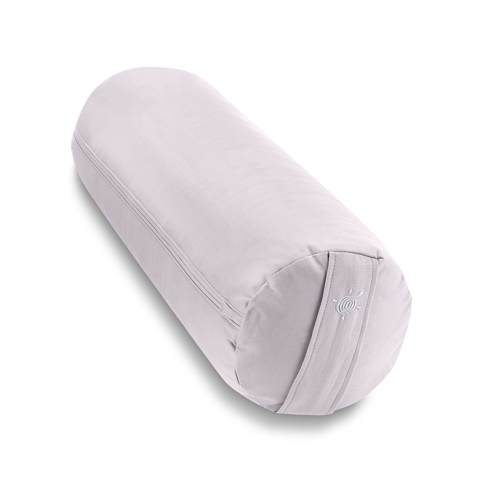 Lichtgrijze yoga bolster met draaglus, geschikt voor ontspanning en ondersteuning van rug en benen