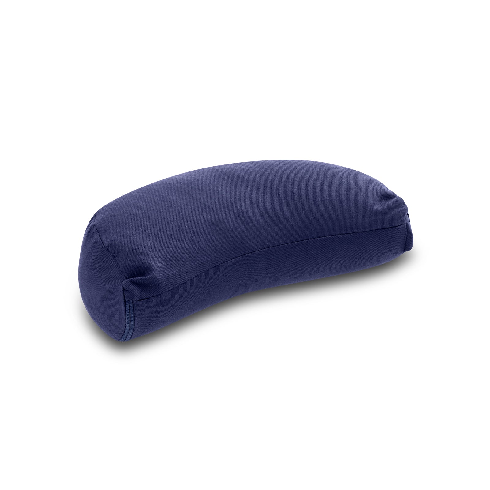 Donkerblauw halve maan meditatiekussen met stevige vulling voor langdurig comfortabel zitten