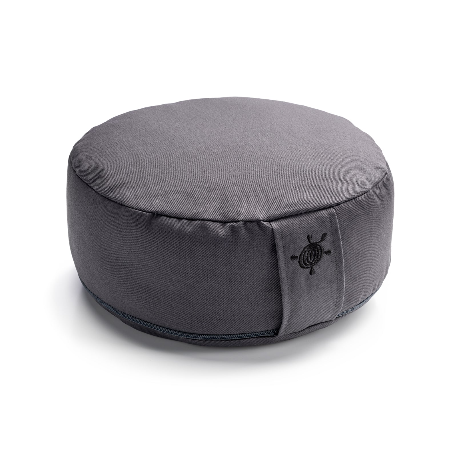 Donkergrijs rond meditatiekussen van katoen, stevig en comfortabel voor een stabiele zithouding