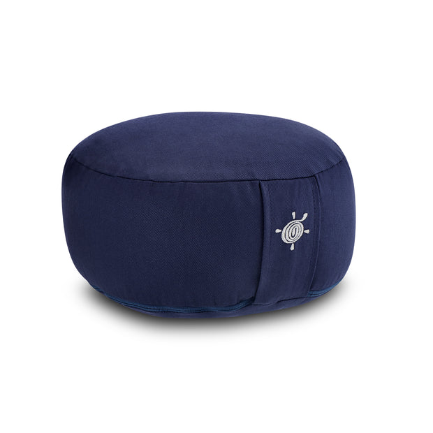 Donkerblauw meditatiekussen met stevige vulling, geschikt voor langdurig comfortabel zitten
