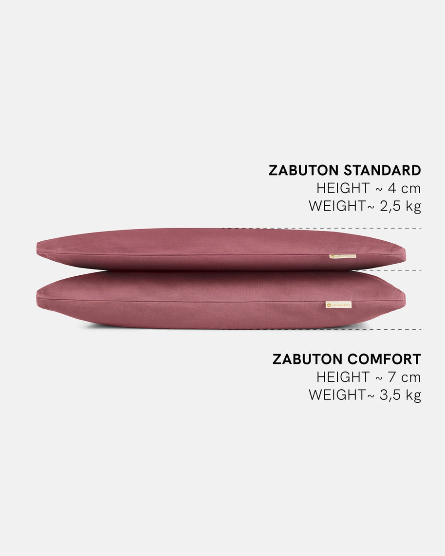 Zabuton meditatiemat Standard en Comfort dikte vergelijking