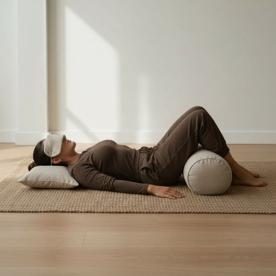 Yoga kussens en bolsters voor zachtheid, ontspanning en ondersteuning tijdens yin yoga en meditatie.